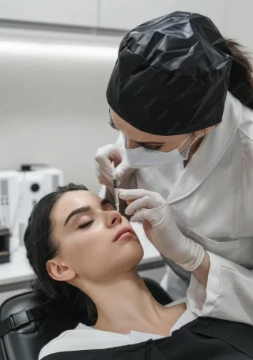 Specialist performing non-surgical nose enhancement with dermal fillers for refined contour results in Dubai