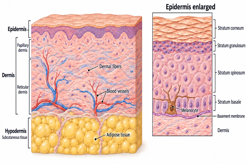 Collagen fibers in the dermis supporting skin
